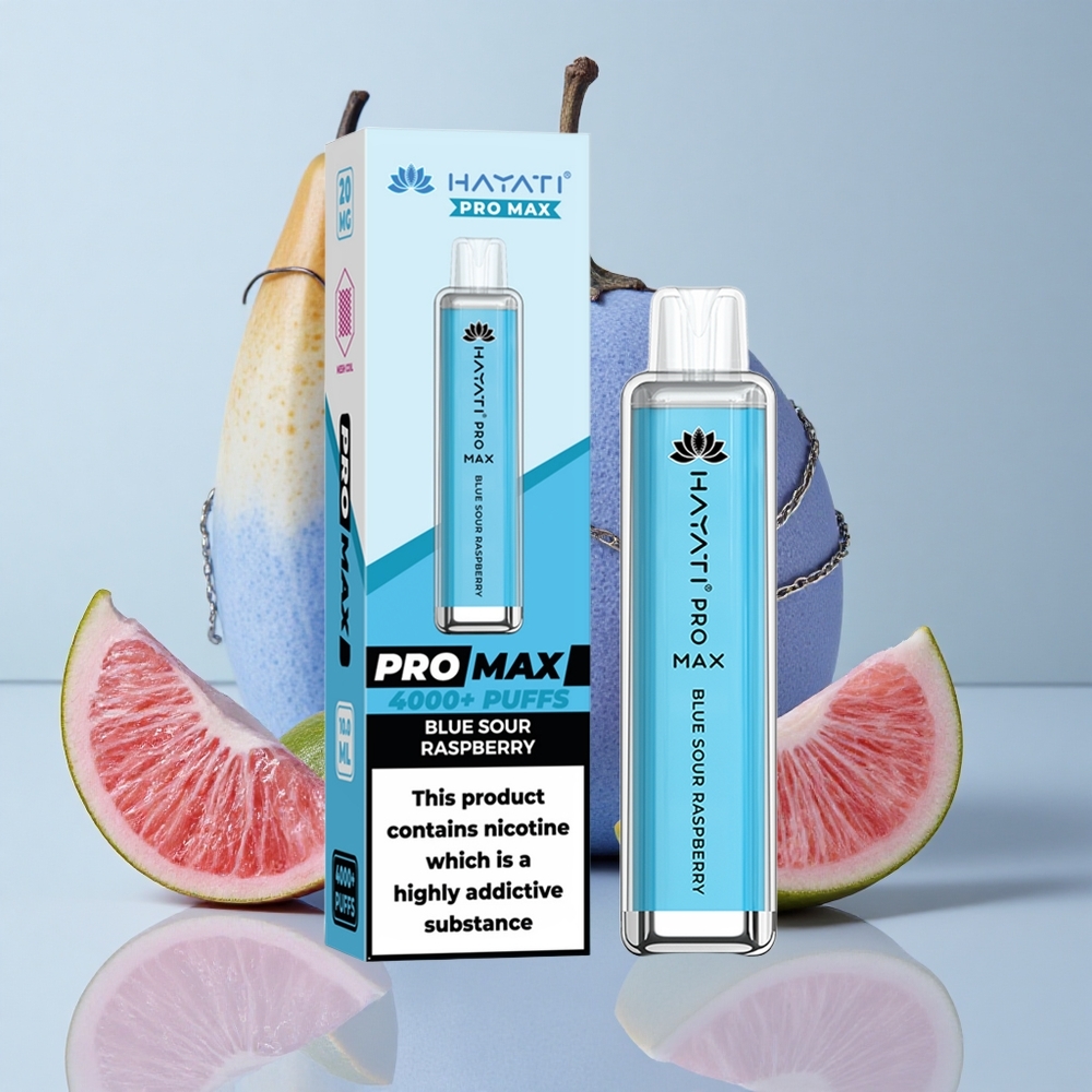 Hayati Pro Max 4000 Puffs Vape Desechable Azul Frambuesa Ácida Recargable