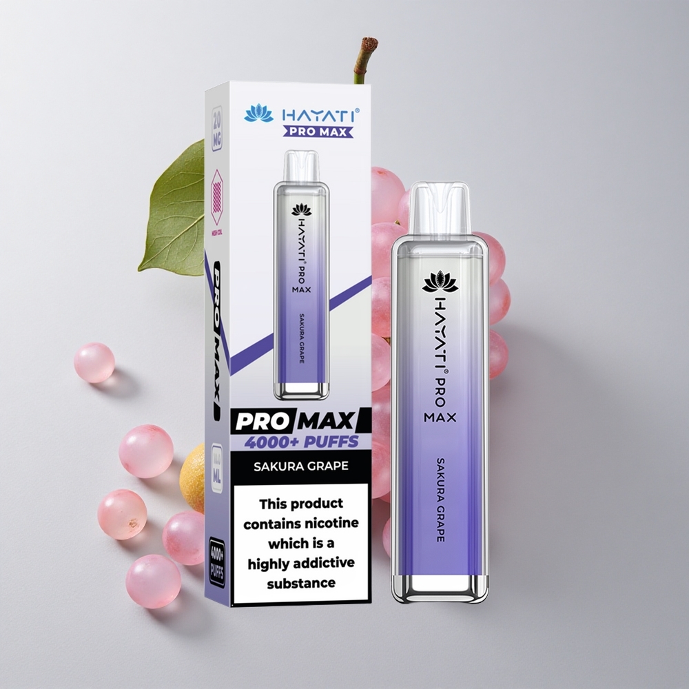 Hayati Pro Max 4000 Puffs Vape Desechable Cereza Uva Batería Recargable 1400mAh