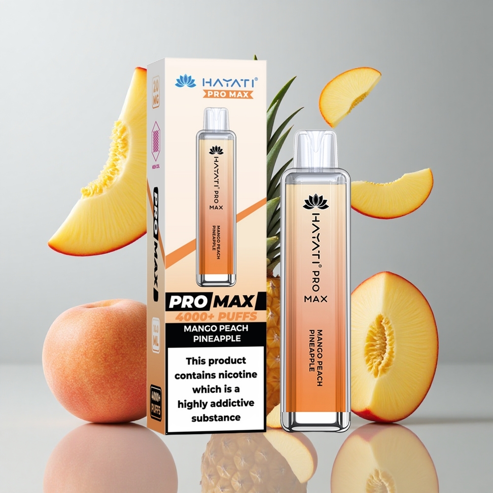 Hayati Pro Max 4000 Puffs Vape Desechable Mango Melocotón Piña Batería Recargable