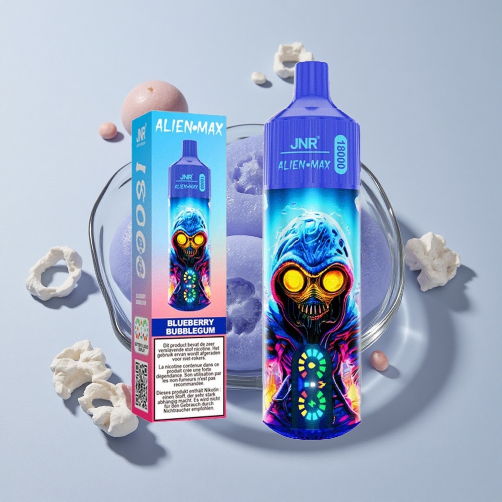 JNR Alien Max 18000 Puffs Chicle Arándano Azul Pantalla LED Inteligente