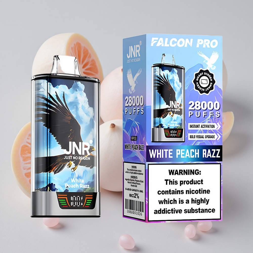 JNR Falcon Pro 28000 Melocotón Blanco y Frambuesa con 28000 Puffs y Pantalla Inteligente