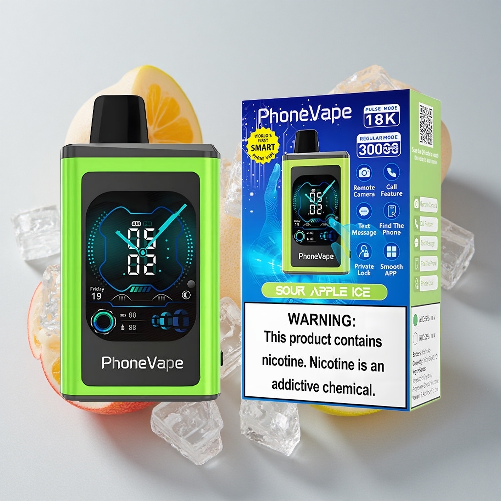 JNR Phone Vape 30000 Puffs Vape Desechable Manzana Ácida Hielo Batería Recargable 850mAh