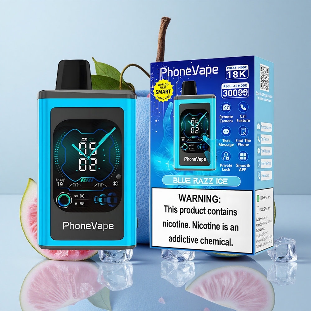 JNR Phone Vape 30000 chupadas Azul Frambuesa Hielo Pantalla Completa