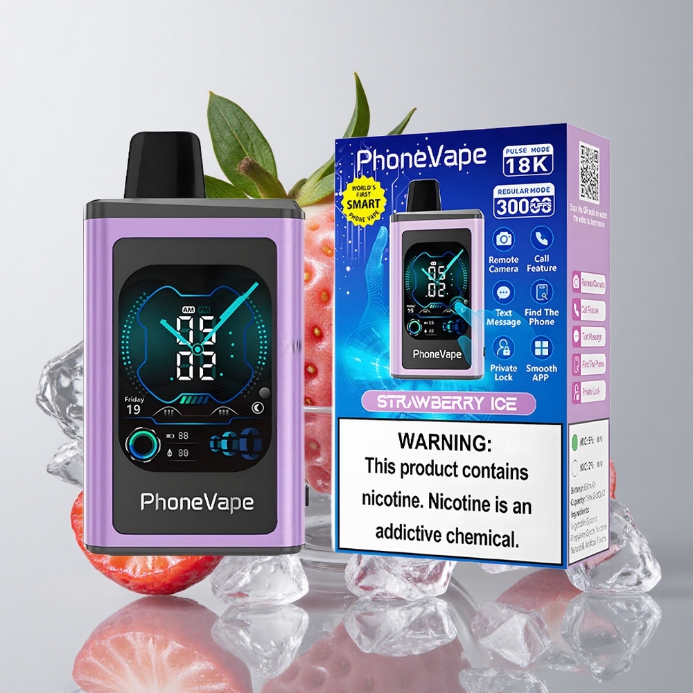 JNR Phone Vape 30000 chupadas Fresa Hielo Pantalla Completa