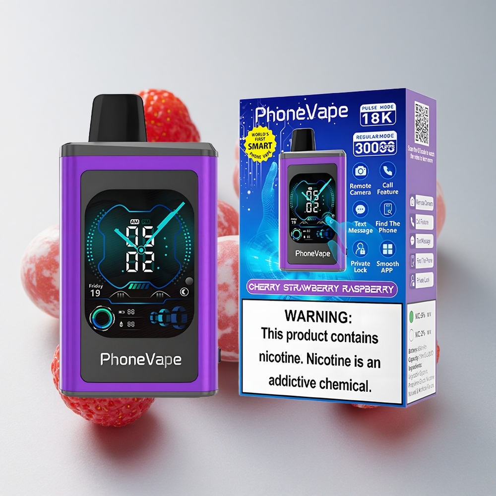 JNR Phone Vape 30000 chupadas Vape Desechable Cereza Fresa Frambuesa Pantalla Completa