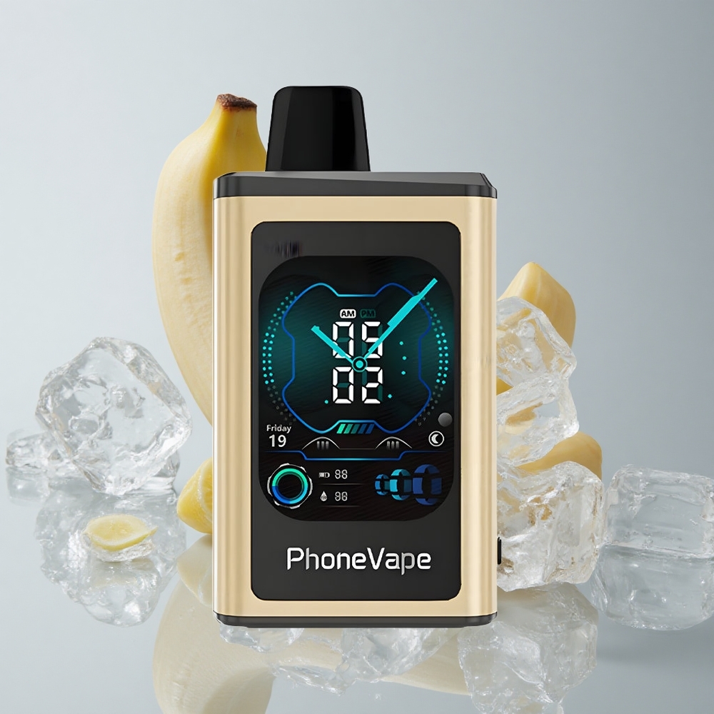JNR Phone Vape 30000 chupadas Vape Desechable Plátano Hielo Pantalla Completa