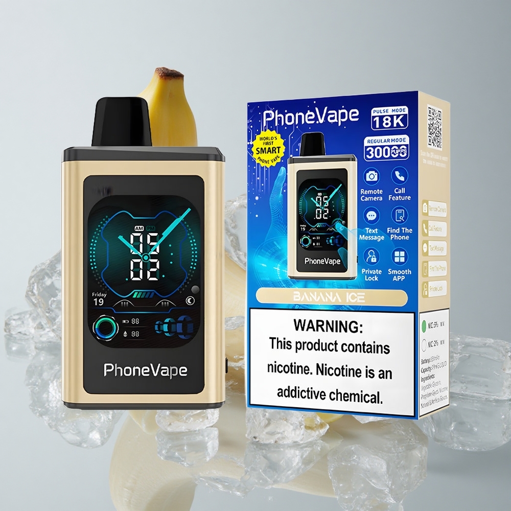 JNR Phone Vape 30000 chupadas Vape Desechable Plátano Hielo Pantalla Completa