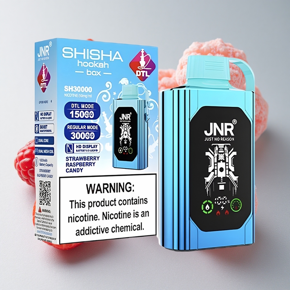 JNR Shisha Hookah Box 20500 Puffs Fresa Frambuesa Caramelo 25ml Dual Mesh Coil