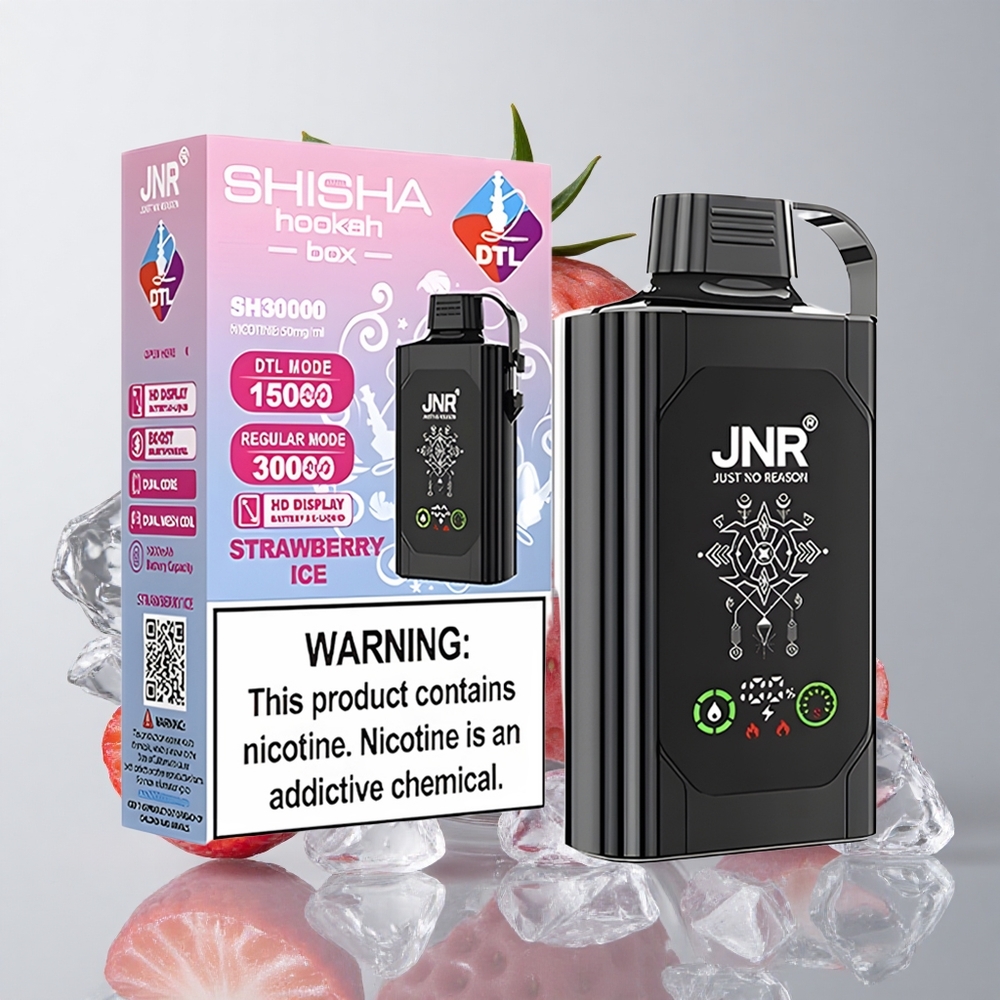 JNR Shisha Hookah Box 20500 Puffs Fresa Hielo HD Display Dual Mesh Coil