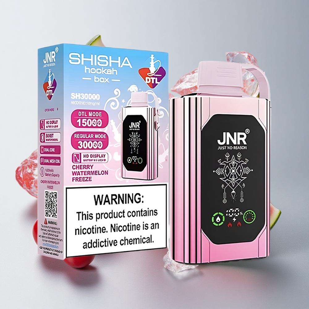 JNR Shisha Hookah Box 20500 Puffs Vape Disposable Cereza Sandía Helada HD Display 25ml